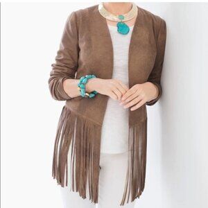 Chico's Brown Faux Suede Jacket with novelty fringe, Size 1 (US Med/8)